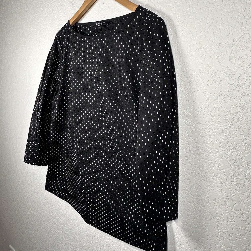 Lafayette‎ 148 New York Caddie Bateau Neck Blouse Black White Dash Print Sz 4